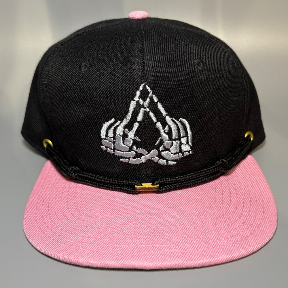 Findlay Hats Cap Black‎ Pink Skeleton Hands Rope Accent Snapback EUC